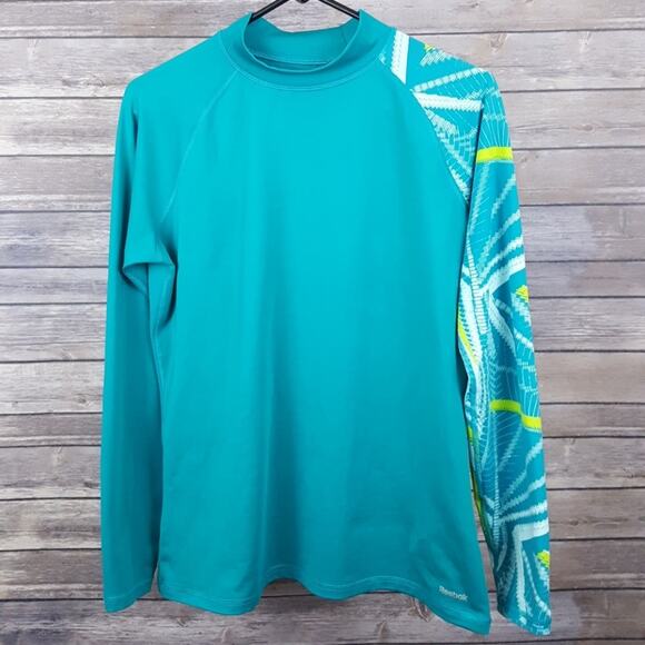 Reebok mock turtleneck long sleeve compression top teal with abstract sleeve XL - Picture 5 of 9